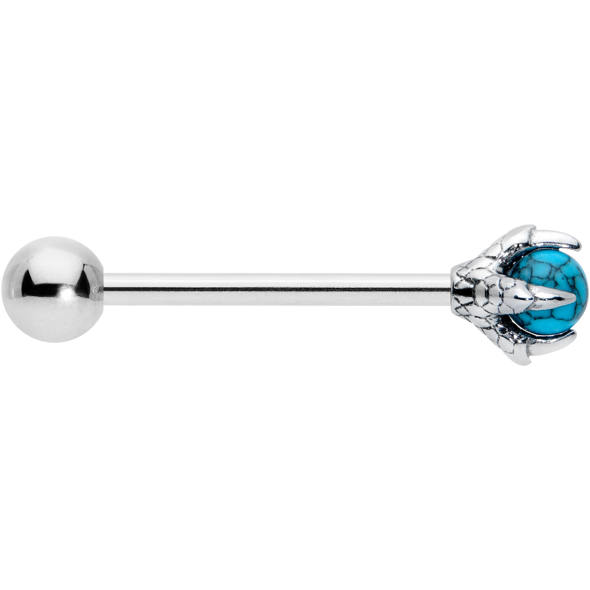 BodyCandy Blue Turquoise Skeleton Hand Halloween Barbell Tongue Ring — detail close-up