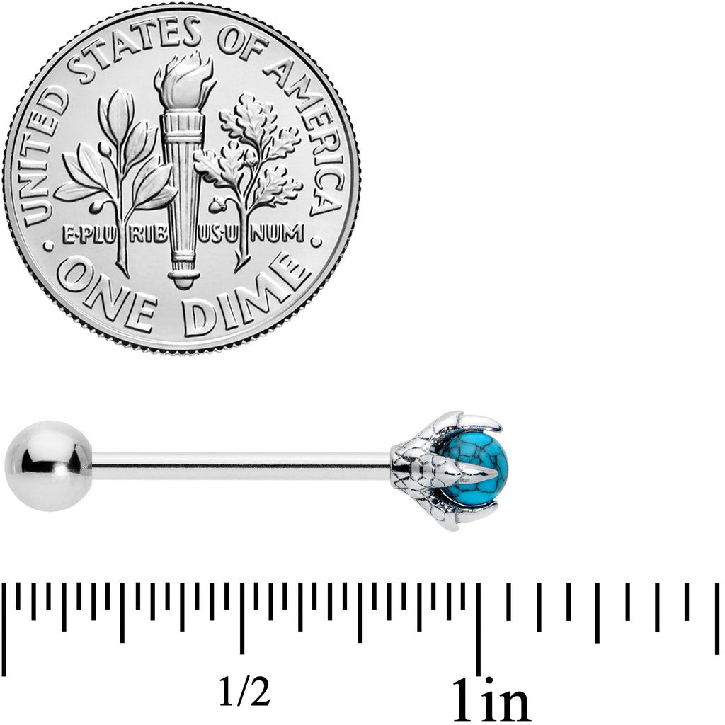 BodyCandy Blue Turquoise Skeleton Hand Halloween Barbell Tongue Ring — side view
