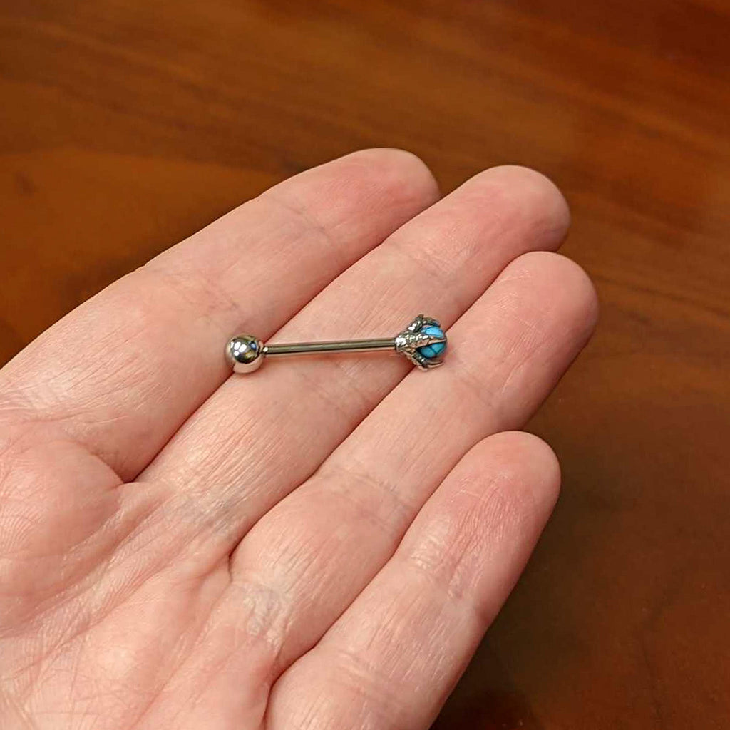 BodyCandy Blue Turquoise Skeleton Hand Halloween Barbell Tongue Ring — back view