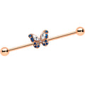 BodyCandy 14G Blue Gem Rosy Tone Butterfly Wings Industrial Barbell 38mm — main product shot