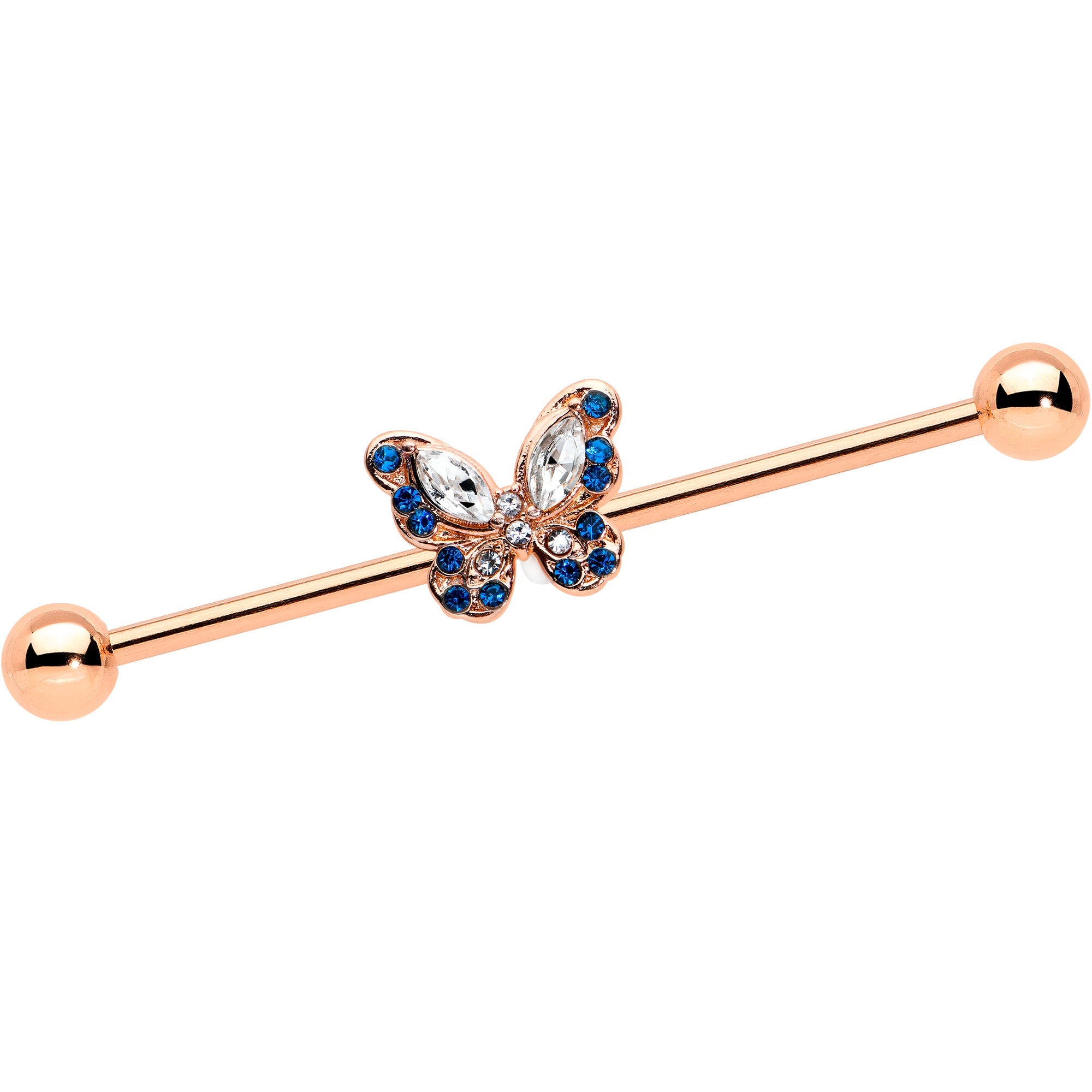 BodyCandy 14G Blue Gem Rosy Tone Butterfly Wings Industrial Barbell 38mm — main product shot