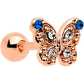 BodyCandy 16G 1/4 Blue Gem Rose Gold Tone Butterfly Cartilage Tragus — main product shot