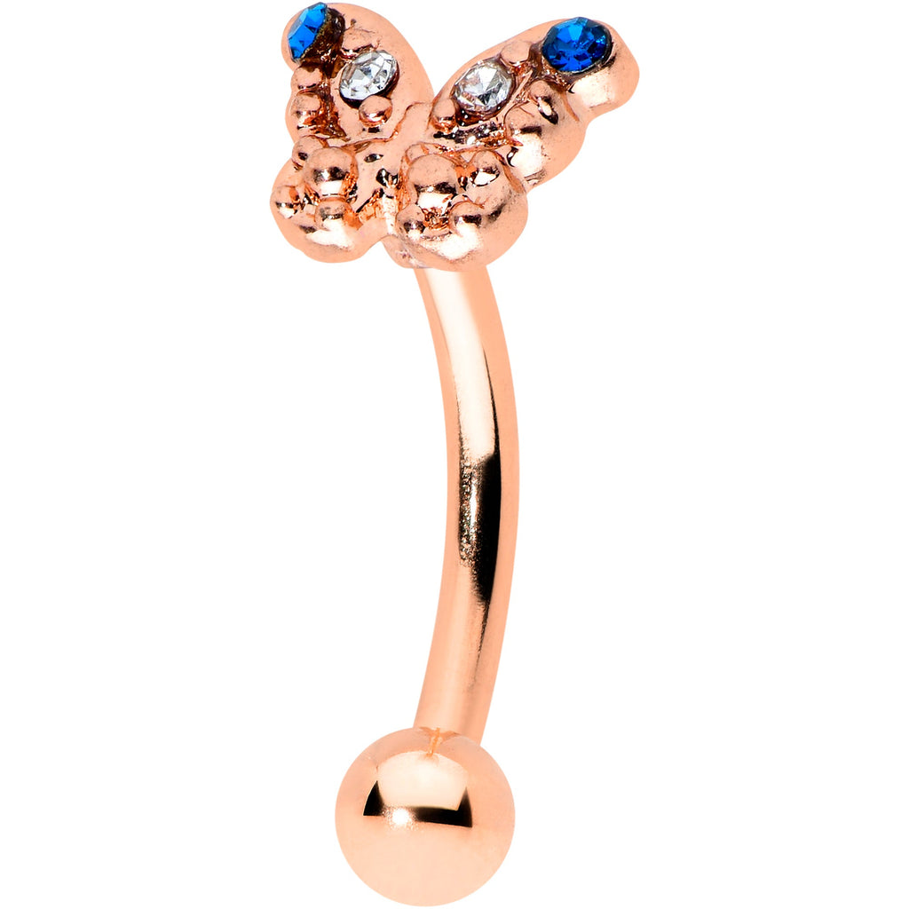 BodyCandy 16G 5/16 Blue Gem Rose Gold Tone Butterfly Curved Eyebrow Ring — main product shot