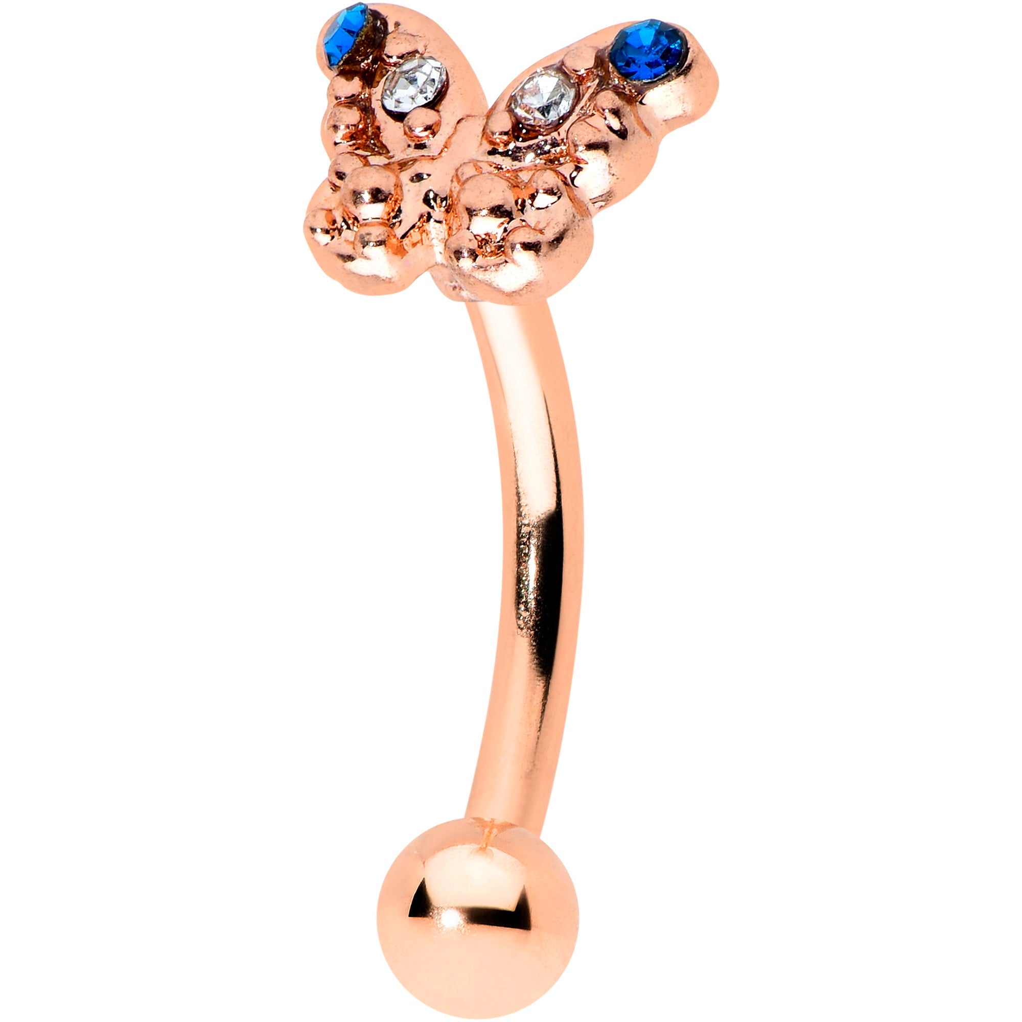 BodyCandy 16G 5/16 Blue Gem Rose Gold Tone Butterfly Curved Eyebrow Ring — main product shot