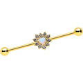 BodyCandy 14G White Synth Opal Gold Tone Sun Heart Industrial Barbell 38mm — main product shot