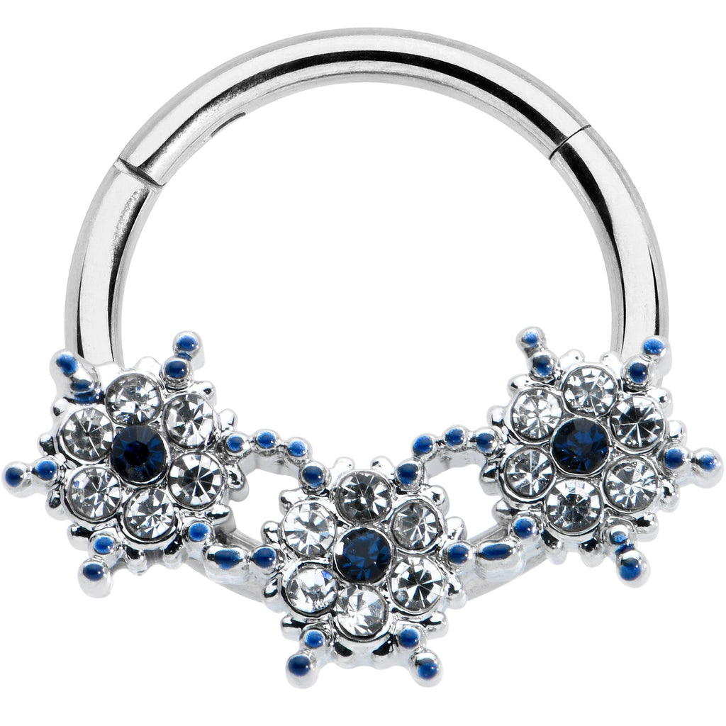 BodyCandy 16G 3/8 Clear Blue Gem Festive Trio Snowflake Hinged Segment Ring — main product shot