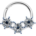 BodyCandy 16G 3/8 Clear Blue Gem Festive Trio Snowflake Hinged Segment Ring — main product shot