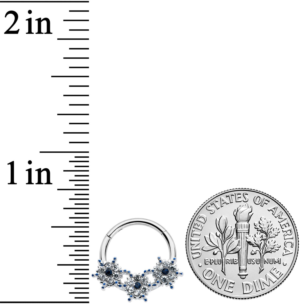 BodyCandy 16G 3/8 Clear Blue Gem Festive Trio Snowflake Hinged Segment Ring — lifestyle context