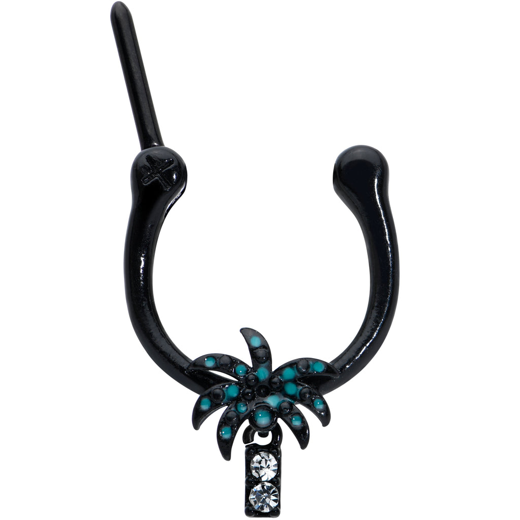BodyCandy 16G 5/16 Clear Gem Black Night Palm Tree Dangle Cartilage Clicker — detail close-up