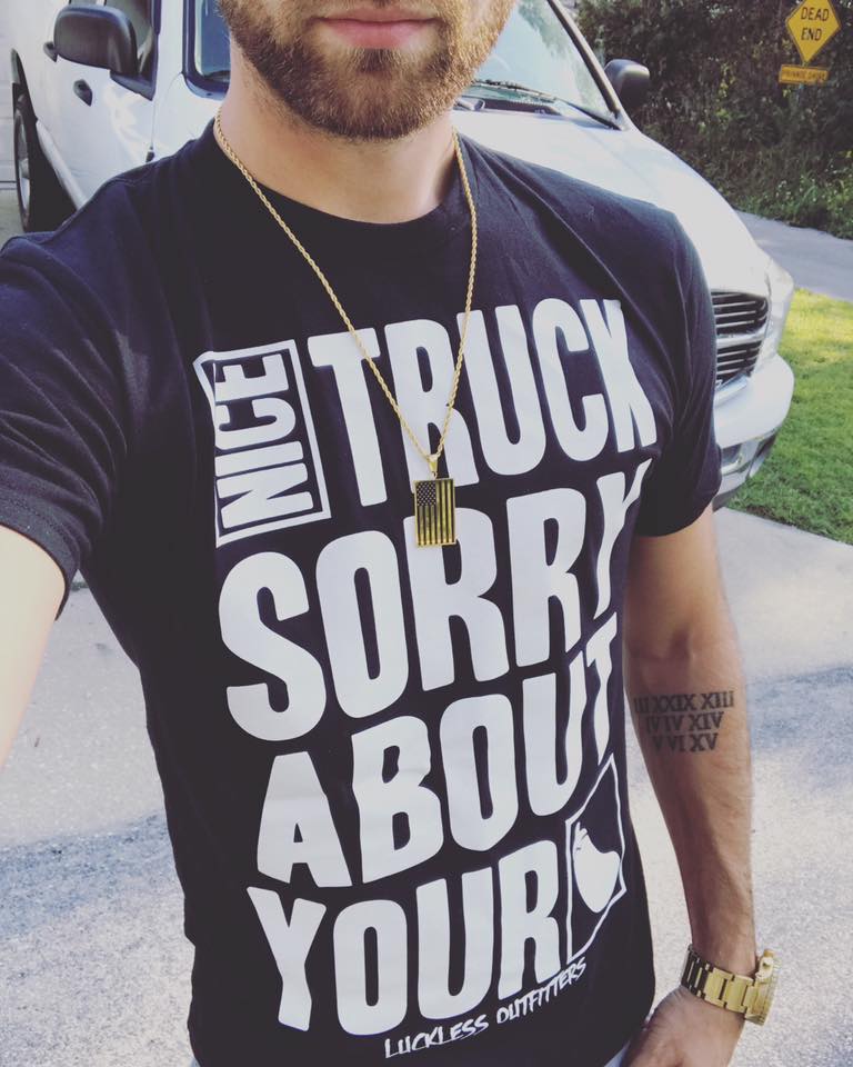 Luckless Outfitters Nice Truck Sorry About Your Pickle Tee — detail close-up