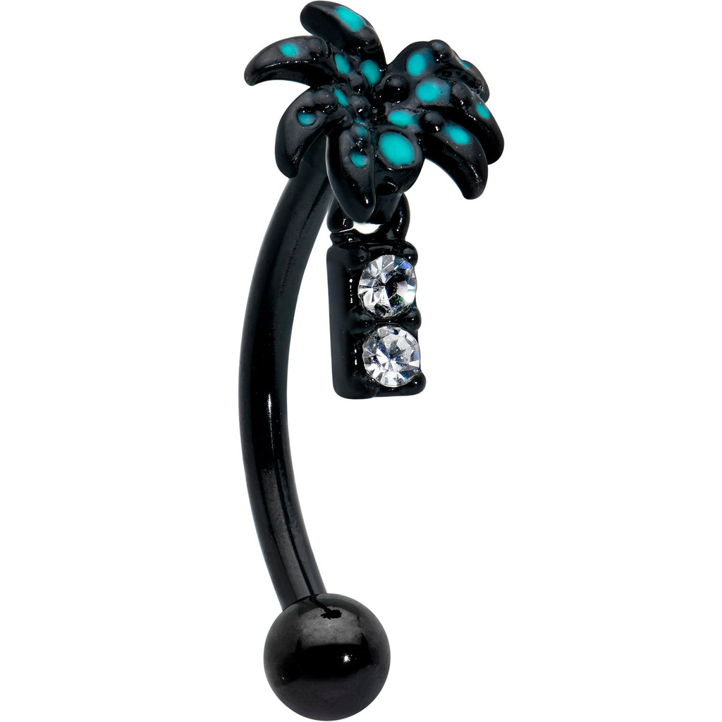 BodyCandy 16G 5/16 Black Night Palm Tree Dangle Curved Eyebrow Ring — main product shot