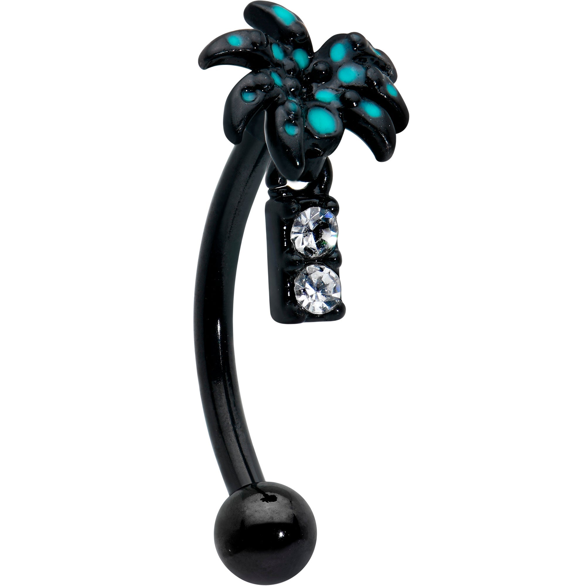 BodyCandy 16G 5/16 Black Night Palm Tree Dangle Curved Eyebrow Ring — main product shot
