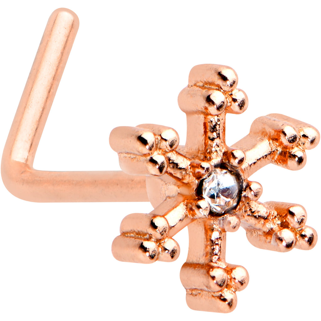 BodyCandy 20G 7.5mm Clear Gem Rosy Tone Sweet Snowflake L Shape Nose Ring — main product shot