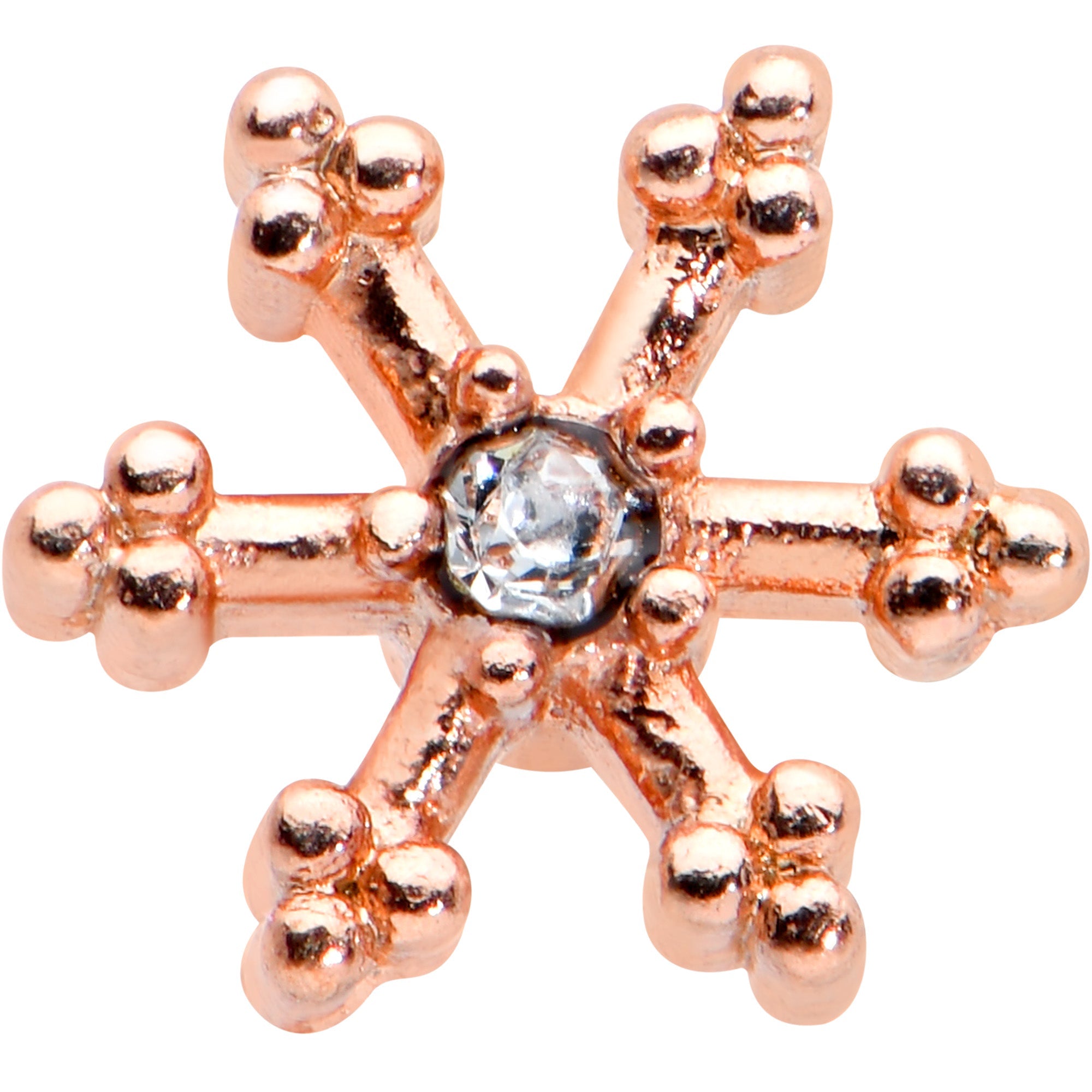 BodyCandy 20G 7.5mm Clear Gem Rosy Tone Sweet Snowflake L Shape Nose Ring — detail close-up
