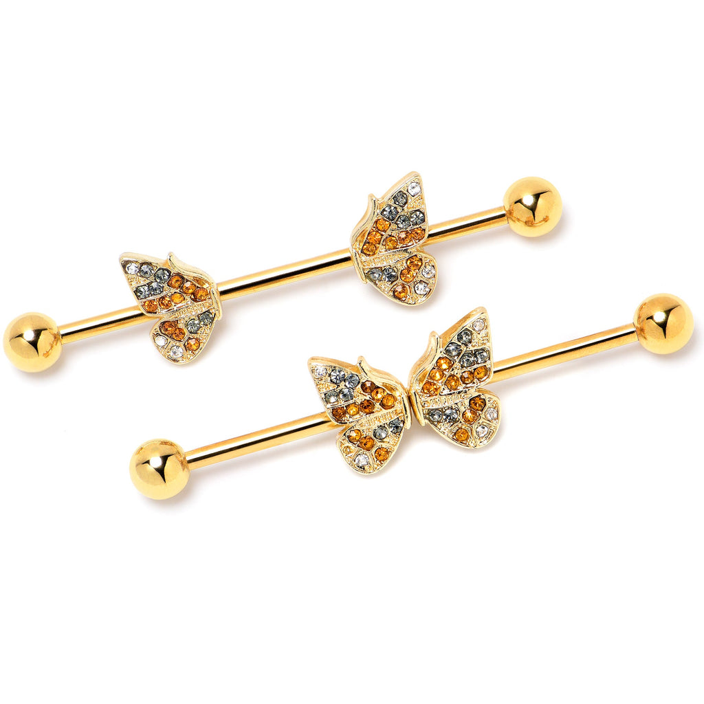 BodyCandy 14G Orange Gem Gold Tone Butterfly Wings Industrial Barbell 38mm — lifestyle context