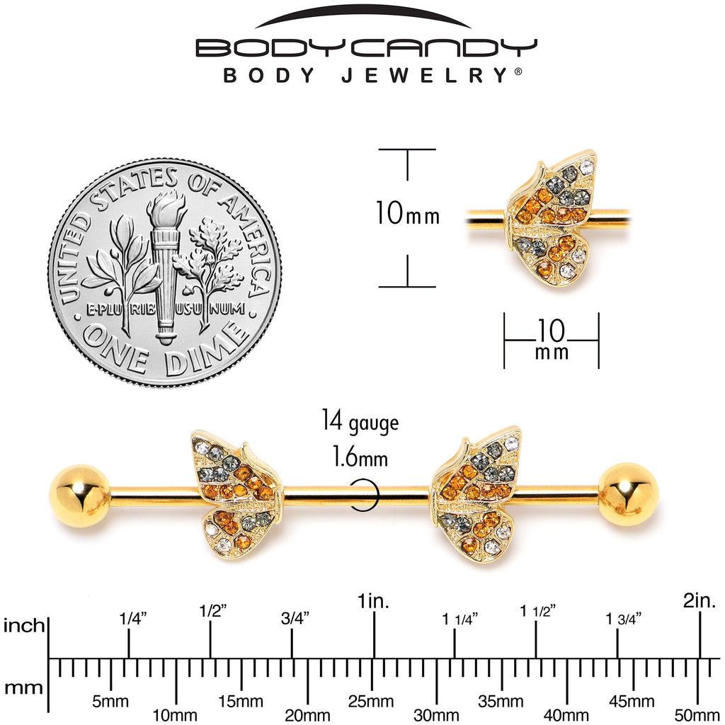 BodyCandy 14G Orange Gem Gold Tone Butterfly Wings Industrial Barbell 38mm — alternative angle