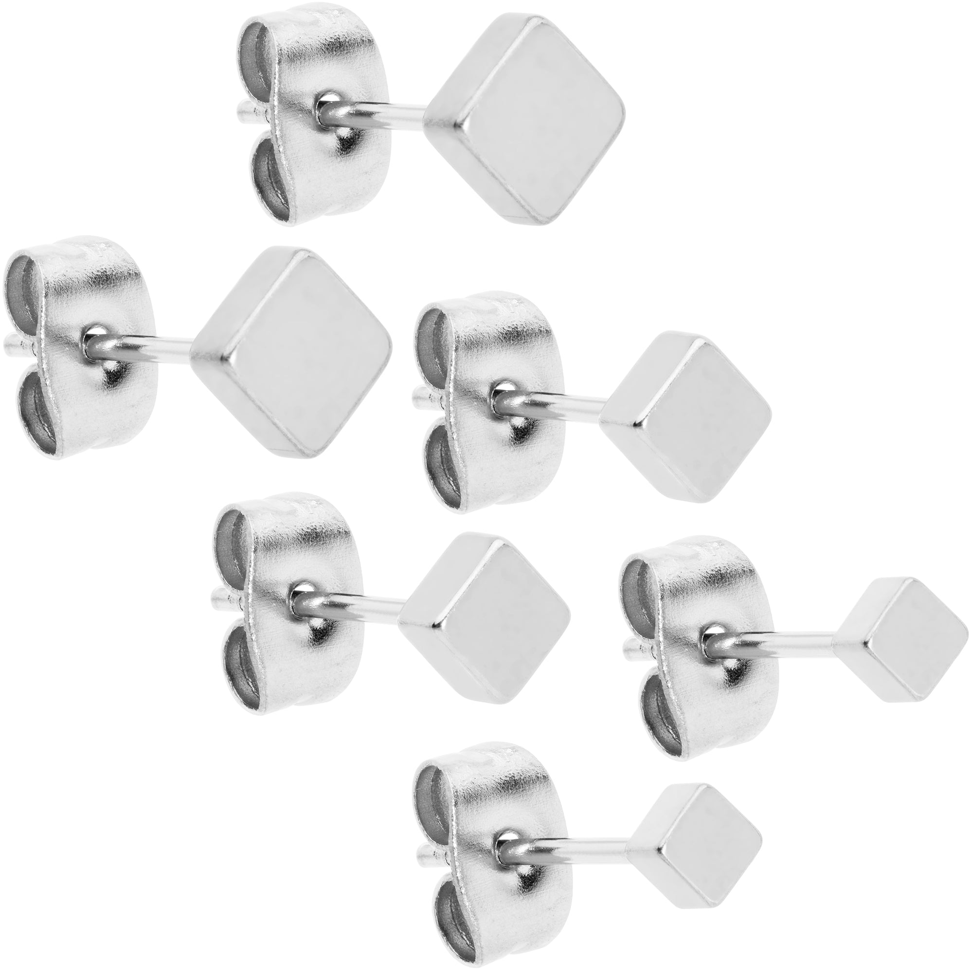 BodyCandy 3mm 4mm 5mm Square 316L Stainless Steel Stud Earrings 3 Pack — main product shot