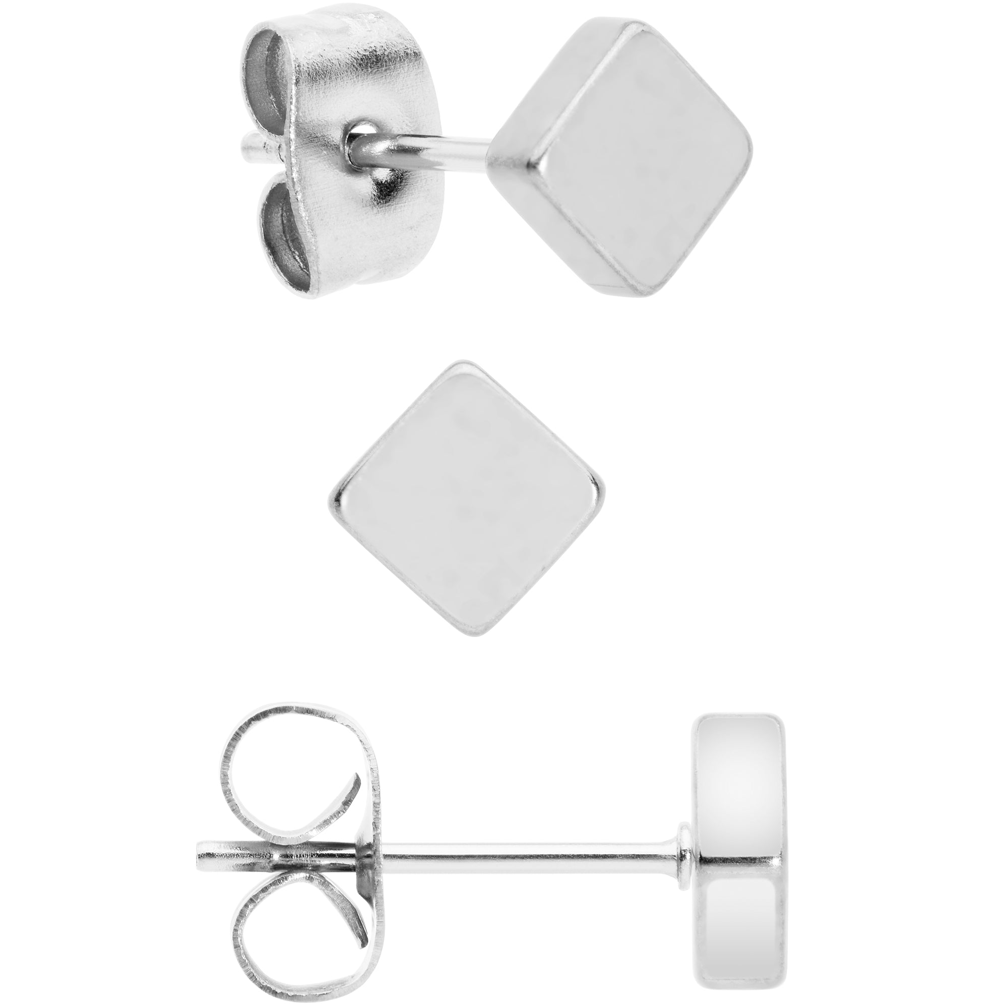 BodyCandy 3mm 4mm 5mm Square 316L Stainless Steel Stud Earrings 3 Pack — detail close-up