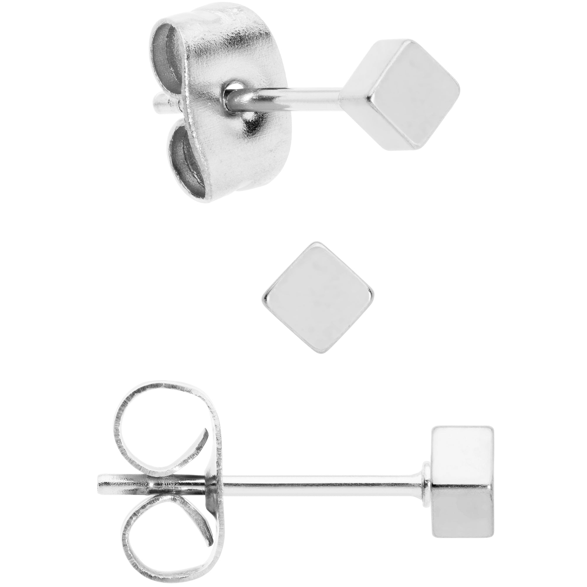 BodyCandy 3mm 4mm 5mm Square 316L Stainless Steel Stud Earrings 3 Pack — side view
