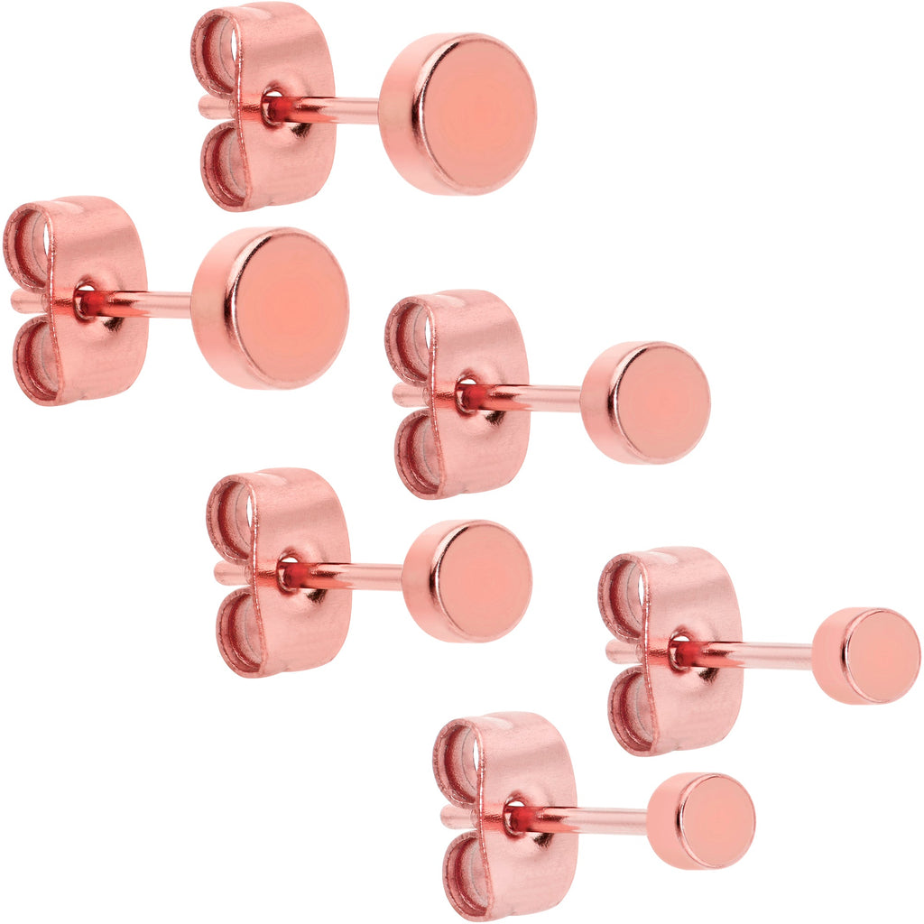 BodyCandy 20G Rose Gold PVD Stainless Steel Flat Disc Stud Earrings Set of 6 — main product shot