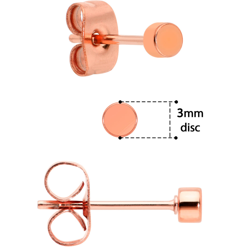 BodyCandy 20G Rose Gold PVD Stainless Steel Flat Disc Stud Earrings Set of 6 — side view