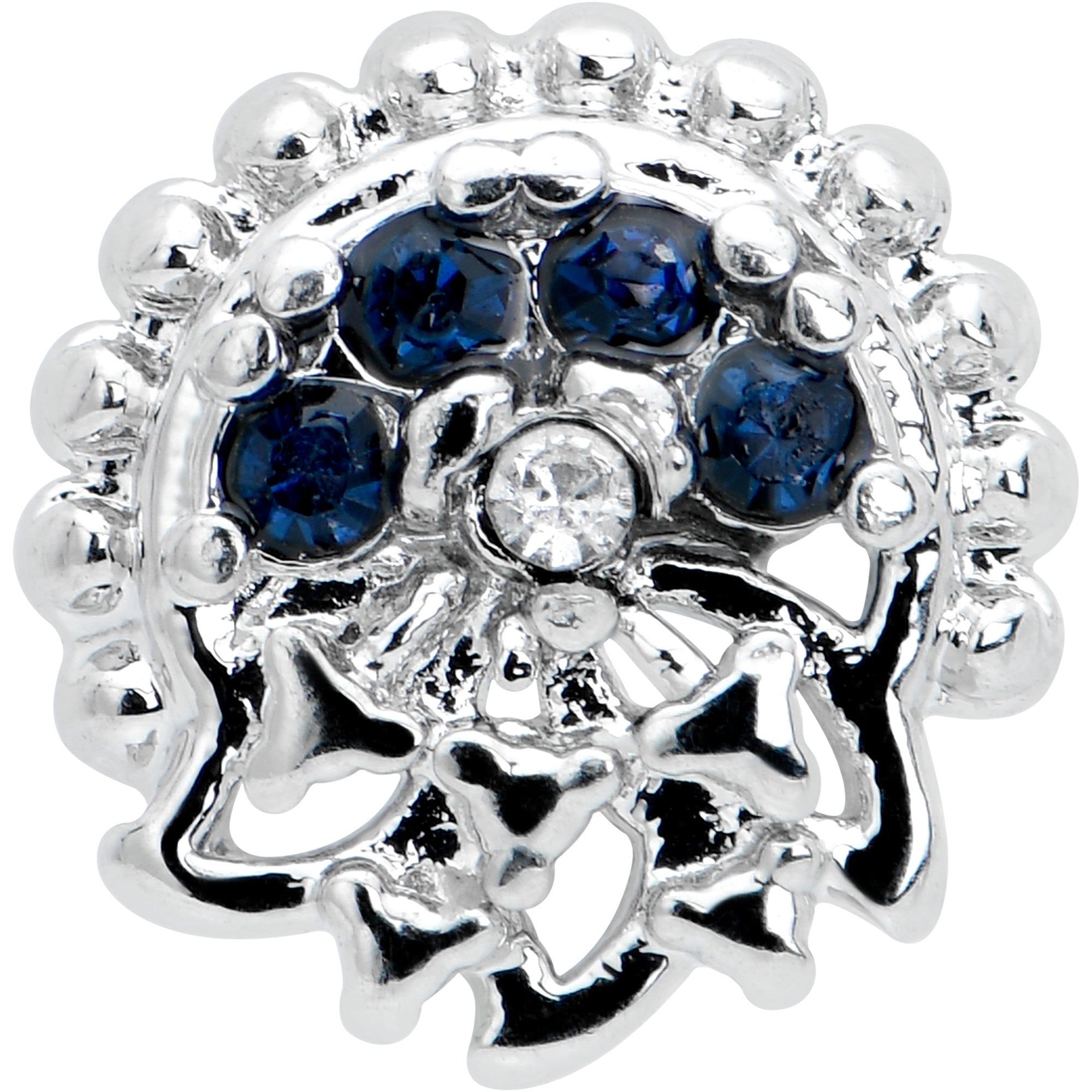 BodyCandy 16G 1/4 Blue Clear Gem Abstract Arch Labret — detail close-up