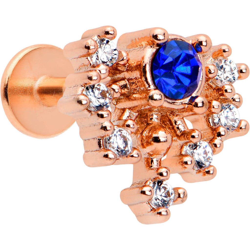 BodyCandy 16G 1/4 Blue Clear Gem Rose Gold Tone Glamour Flare Labret — main product shot
