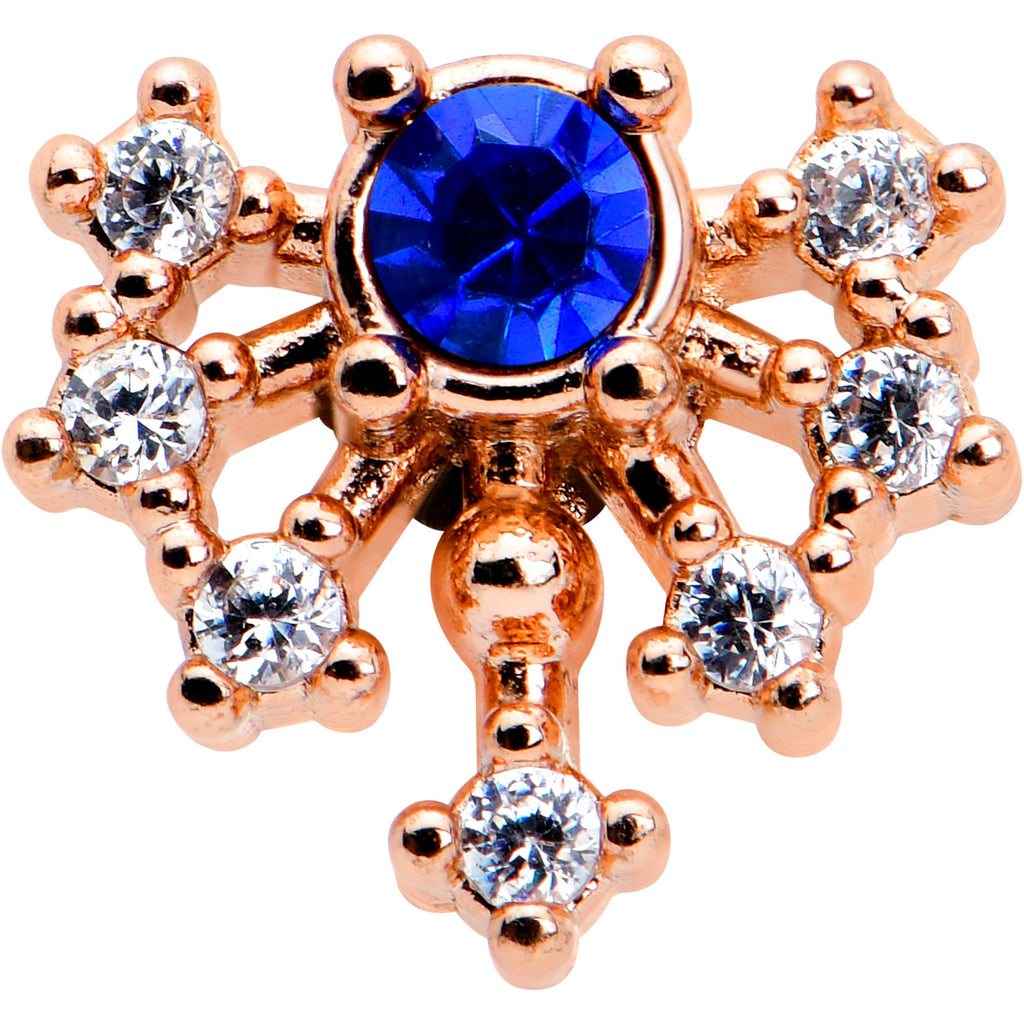 BodyCandy 16G 1/4 Blue Clear Gem Rose Gold Tone Glamour Flare Labret — detail close-up