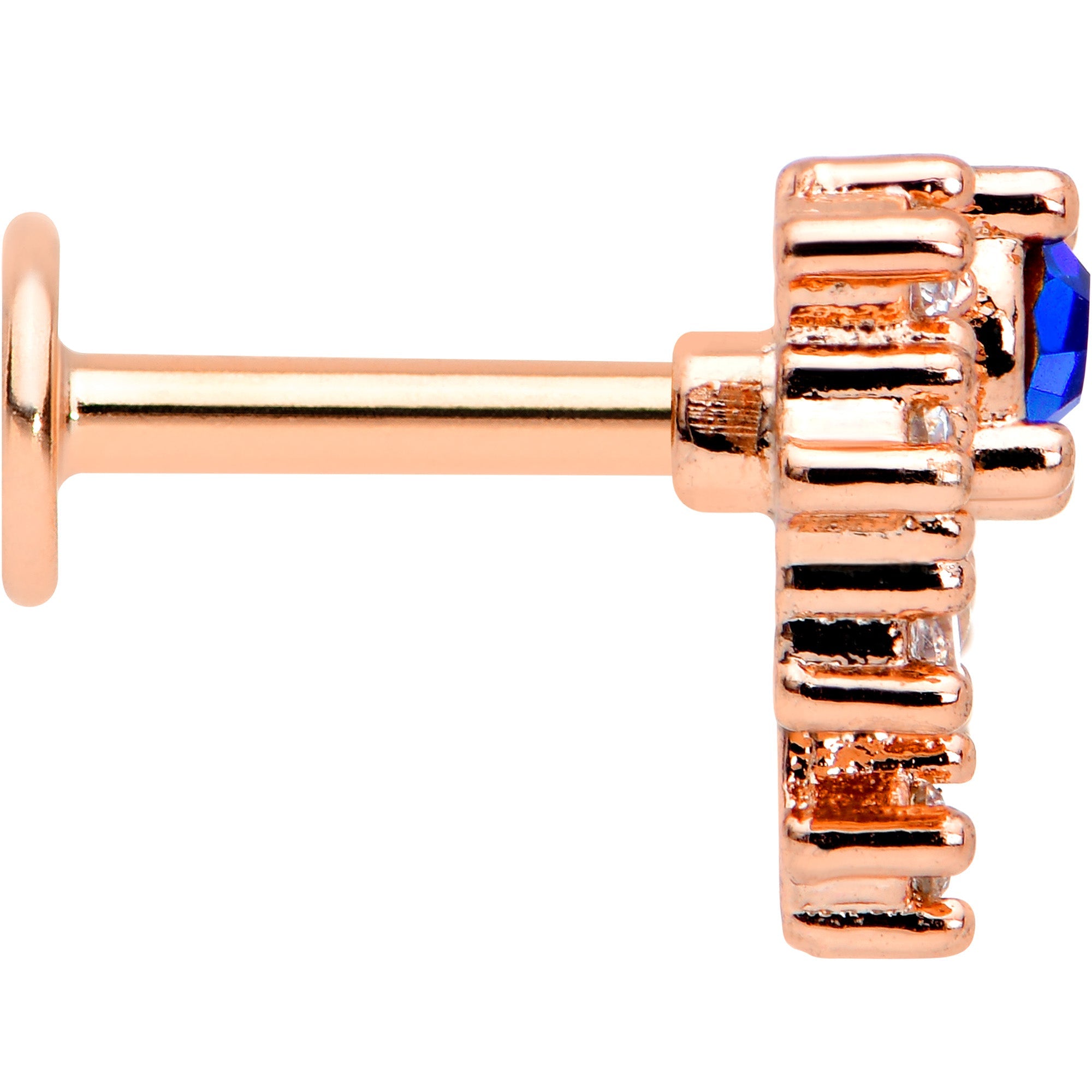 BodyCandy 16G 1/4 Blue Clear Gem Rose Gold Tone Glamour Flare Labret — lifestyle context