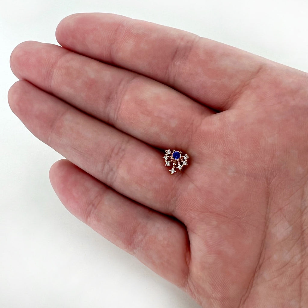 BodyCandy 16G 1/4 Blue Clear Gem Rose Gold Tone Glamour Flare Labret — size reference