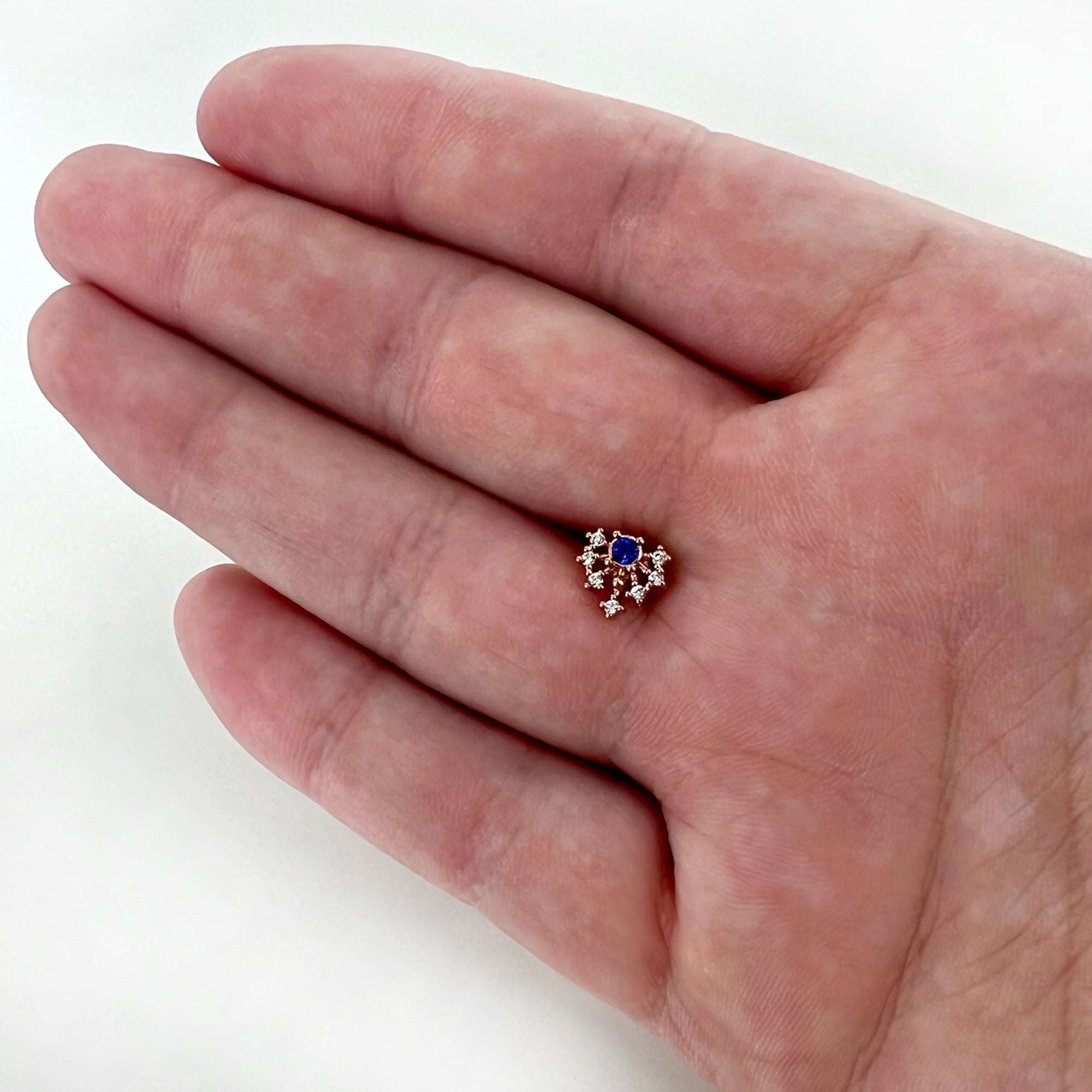 BodyCandy 16G 1/4 Blue Clear Gem Rose Gold Tone Glamour Flare Labret — size reference