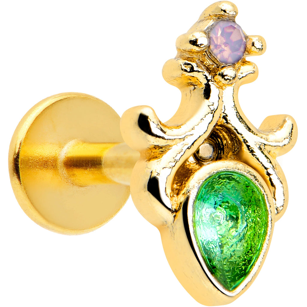 BodyCandy 16G 1/4 Green Gem Gold Tone Shades of Spring Labret — main product shot