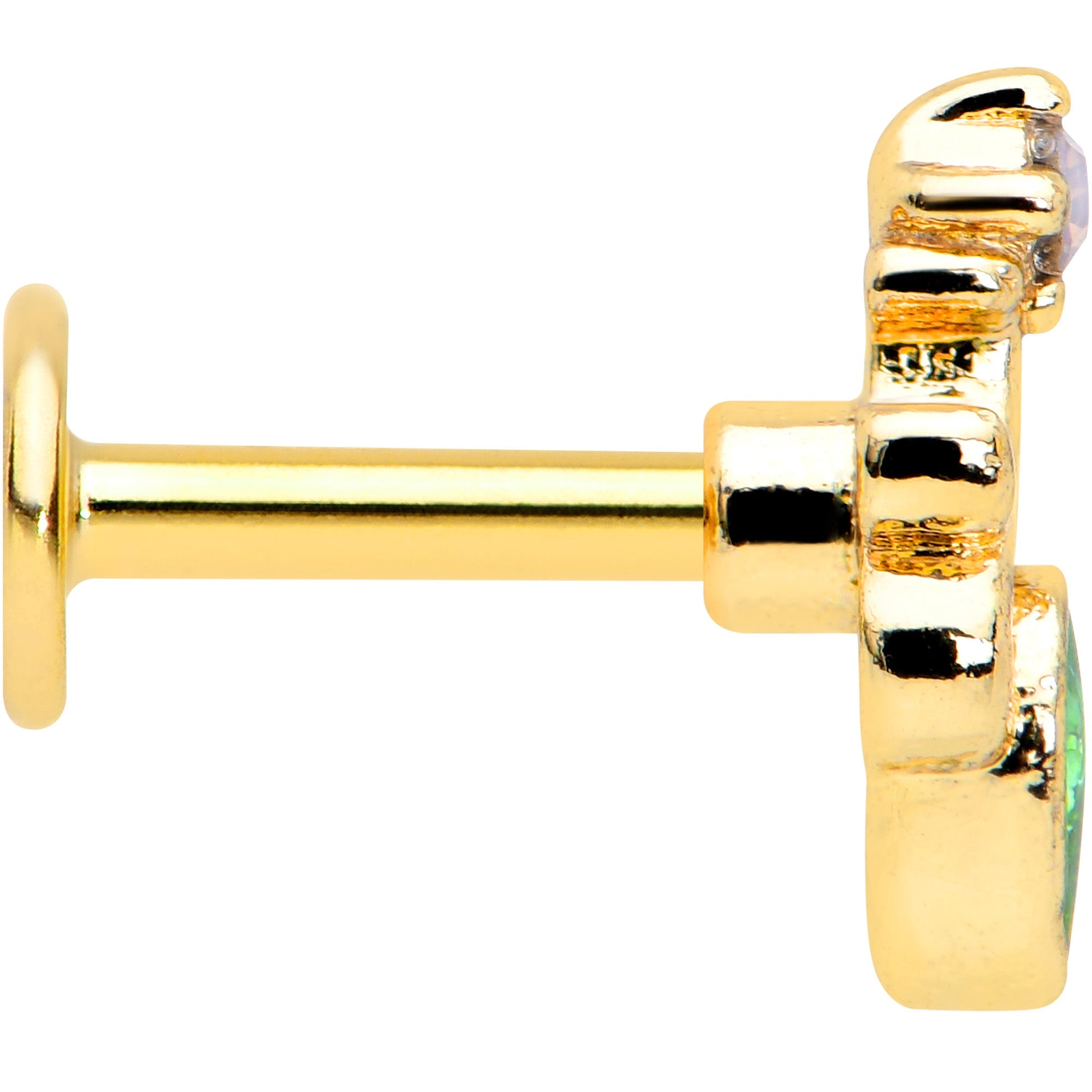 BodyCandy 16G 1/4 Green Gem Gold Tone Shades of Spring Labret — lifestyle context