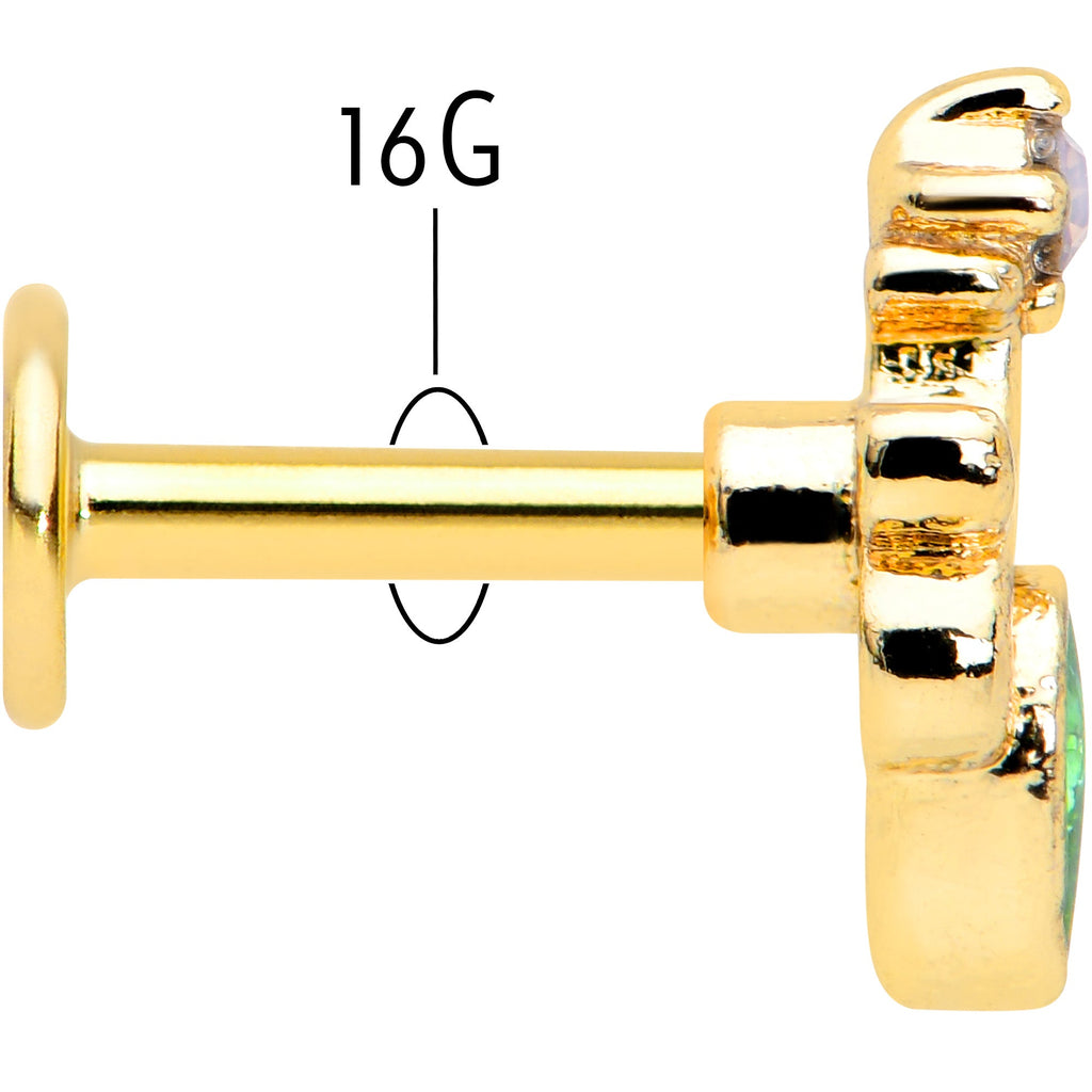 BodyCandy 16G 1/4 Green Gem Gold Tone Shades of Spring Labret — back view