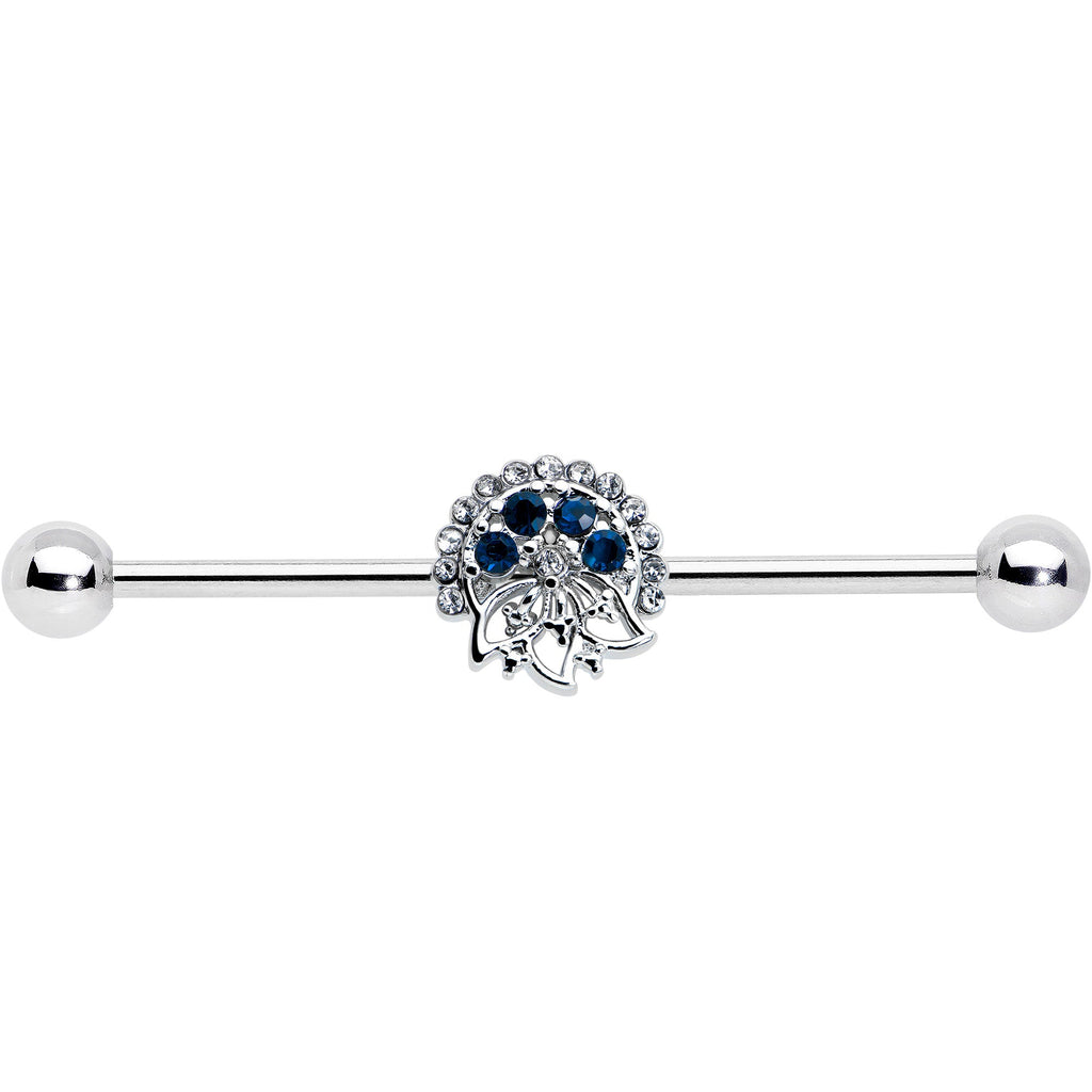 BodyCandy 14G Blue Gem Abstract Arch Industrial Barbell 38mm — detail close-up