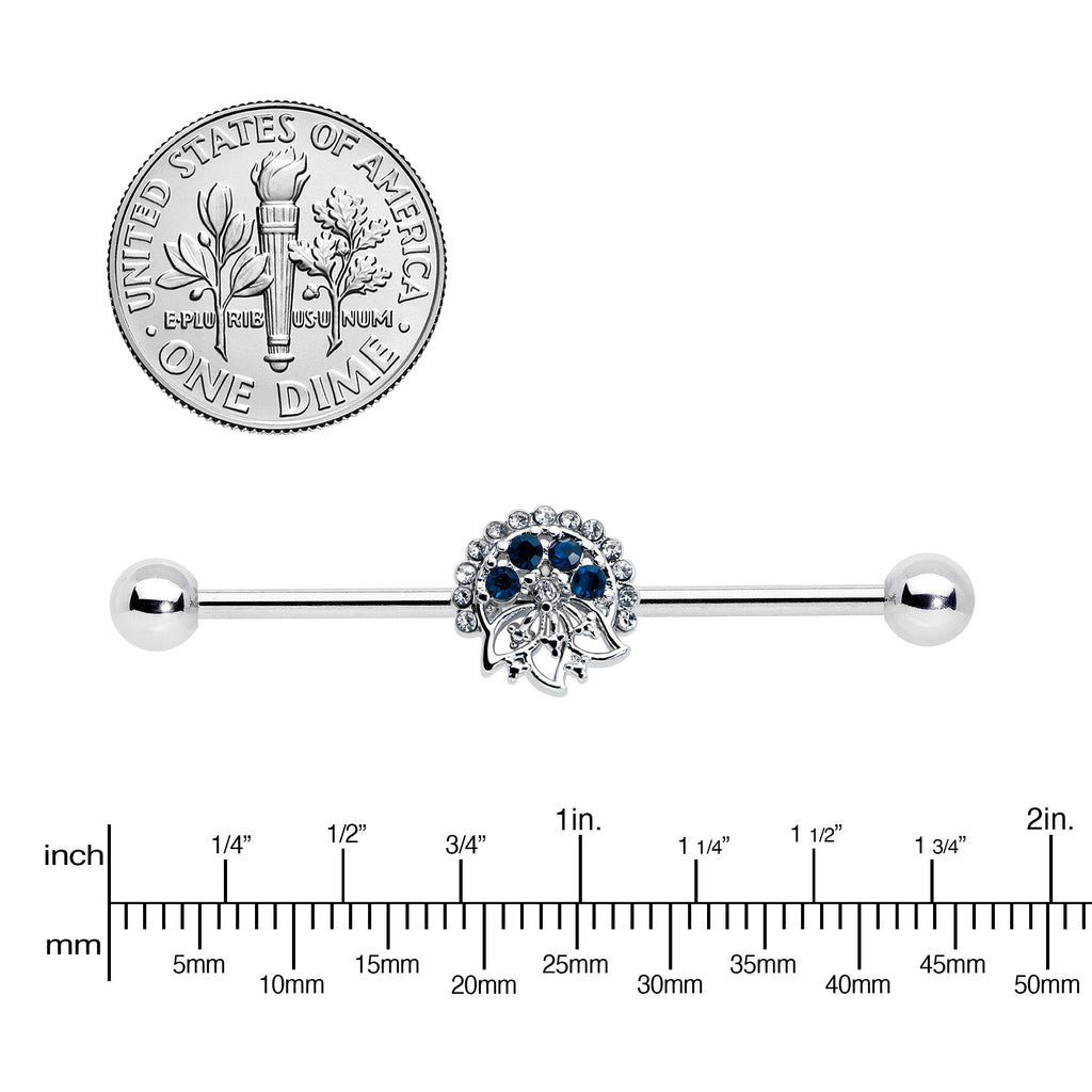 BodyCandy 14G Blue Gem Abstract Arch Industrial Barbell 38mm — lifestyle context