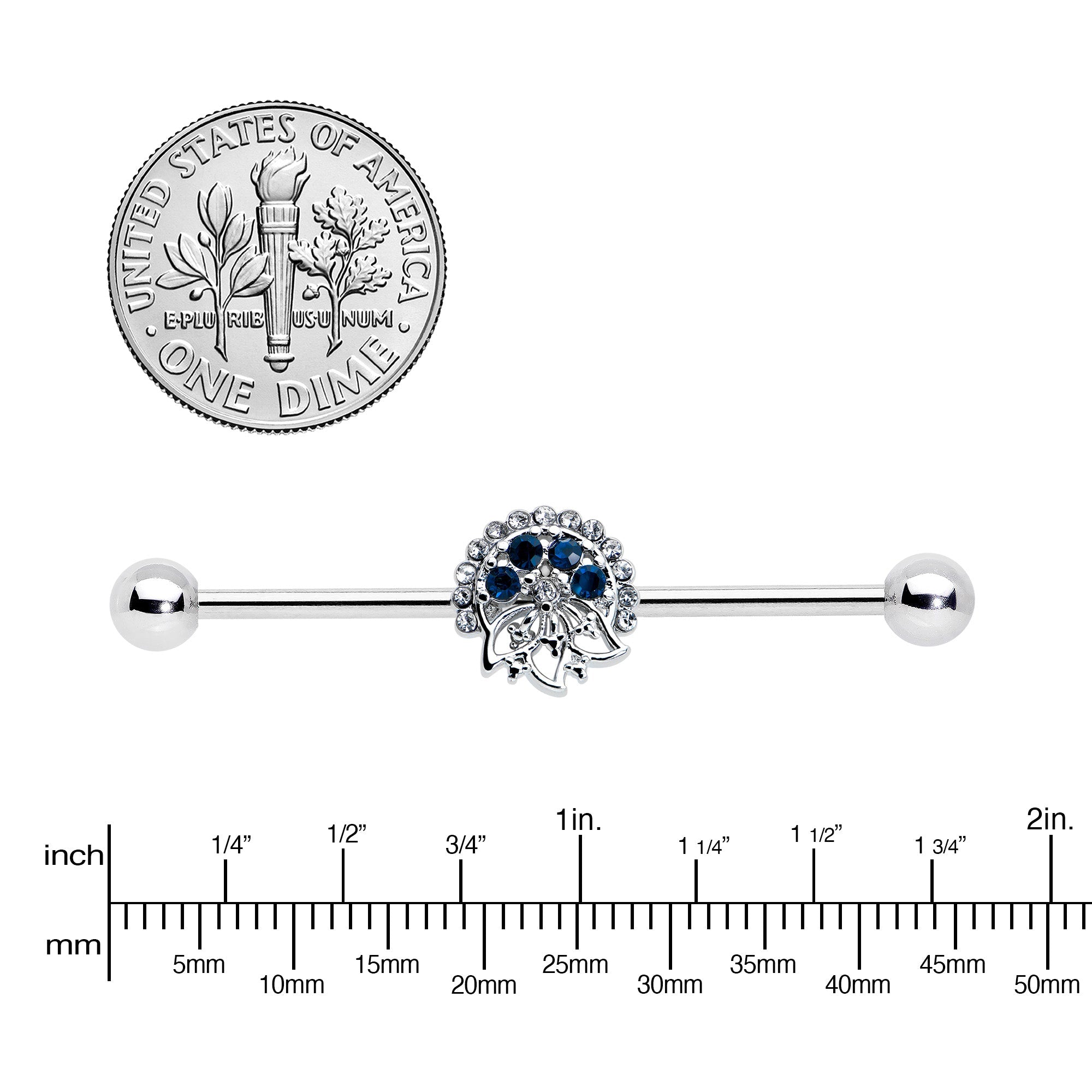 BodyCandy 14G Blue Gem Abstract Arch Industrial Barbell 38mm — lifestyle context