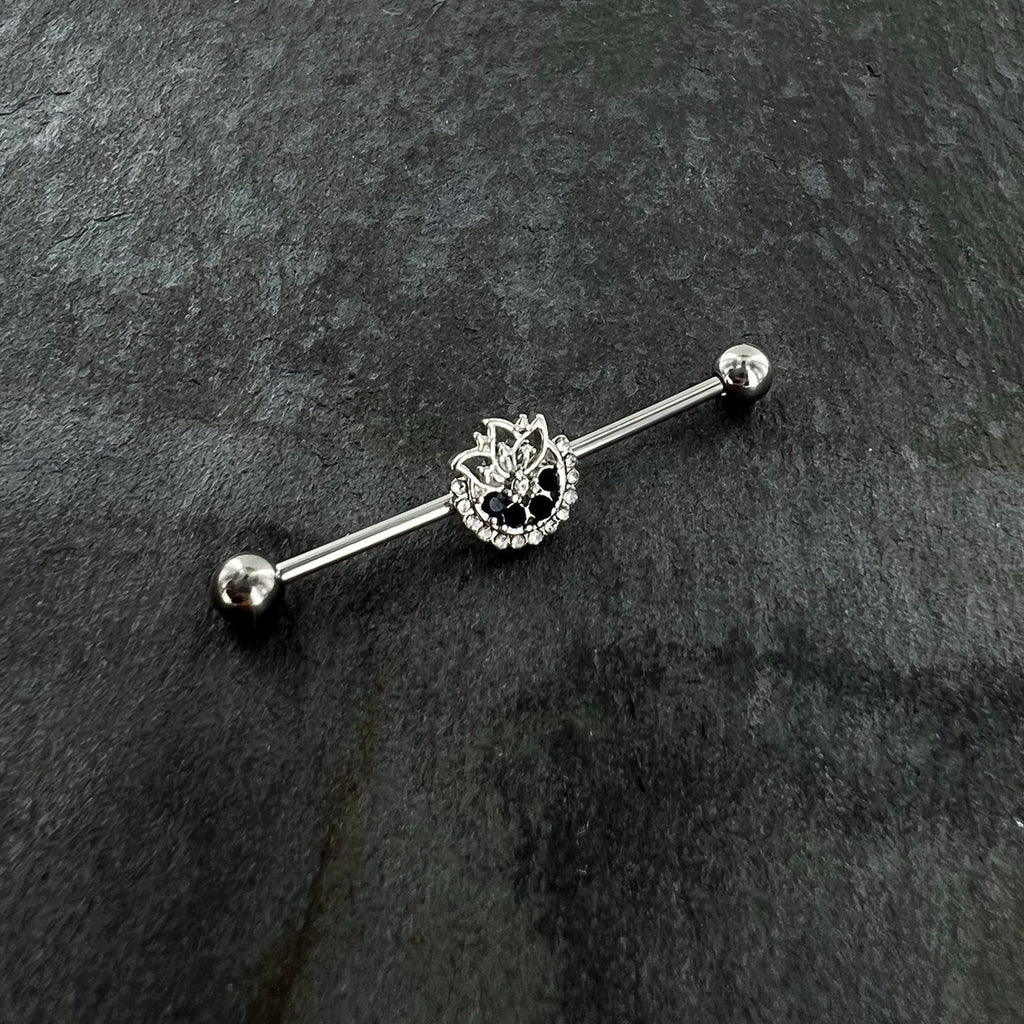 BodyCandy 14G Blue Gem Abstract Arch Industrial Barbell 38mm — side view