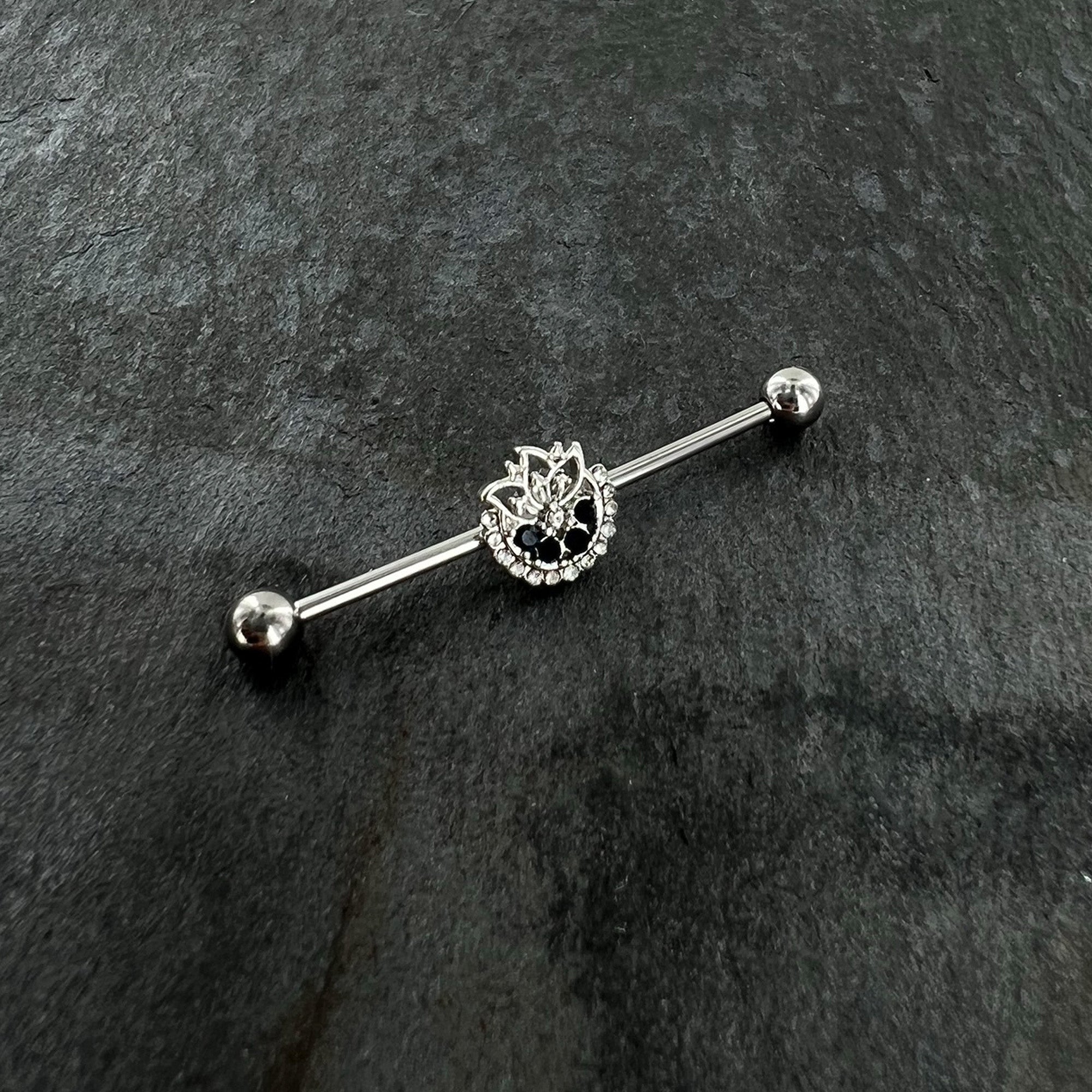BodyCandy 14G Blue Gem Abstract Arch Industrial Barbell 38mm — side view