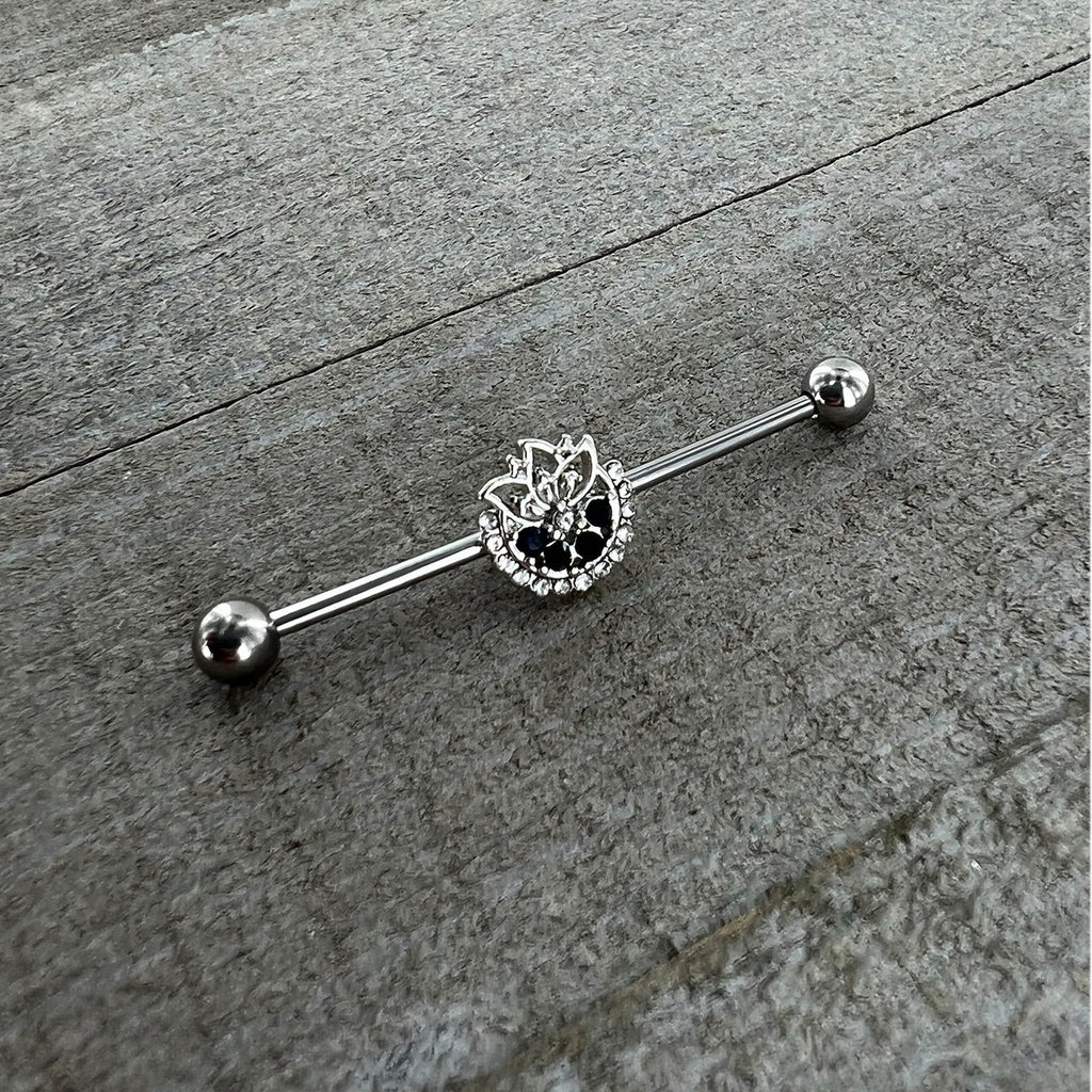 BodyCandy 14G Blue Gem Abstract Arch Industrial Barbell 38mm — back view