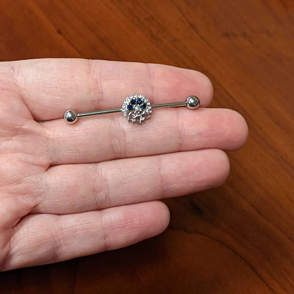 BodyCandy 14G Blue Gem Abstract Arch Industrial Barbell 38mm — alternative angle