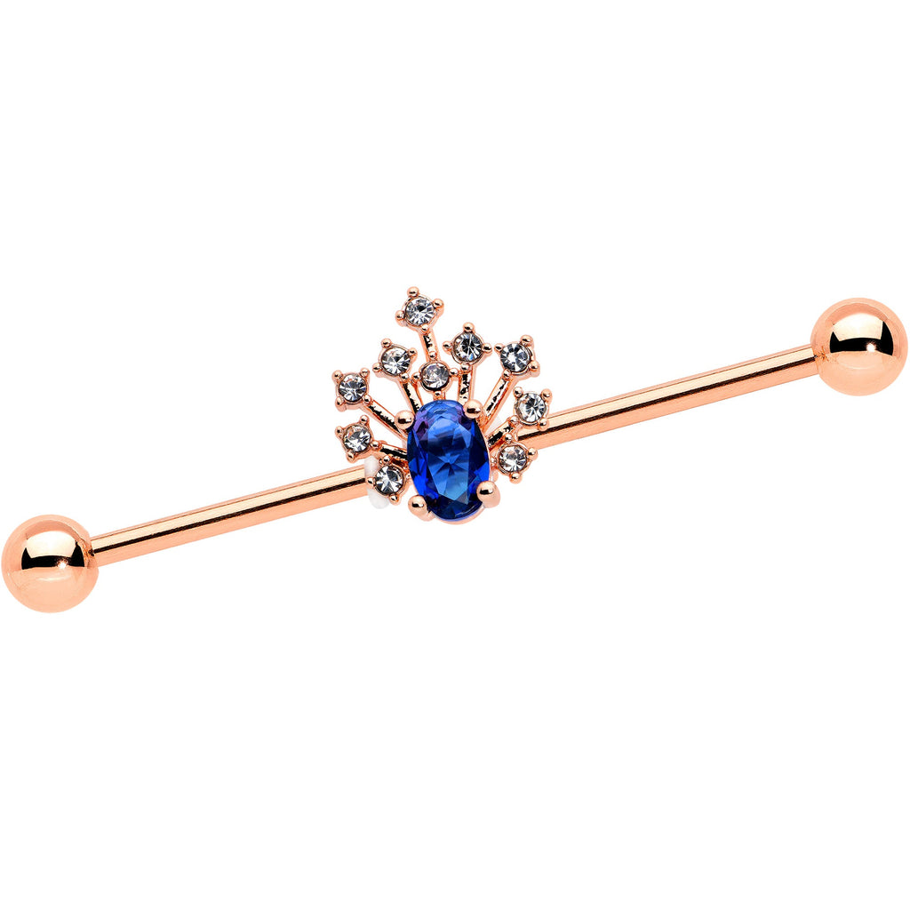 BodyCandy 14G Blue Gem Rose Gold Tone Glamour Flare Industrial Barbell 38mm — main product shot