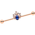 BodyCandy 14G Blue Gem Rose Gold Tone Glamour Flare Industrial Barbell 38mm — main product shot