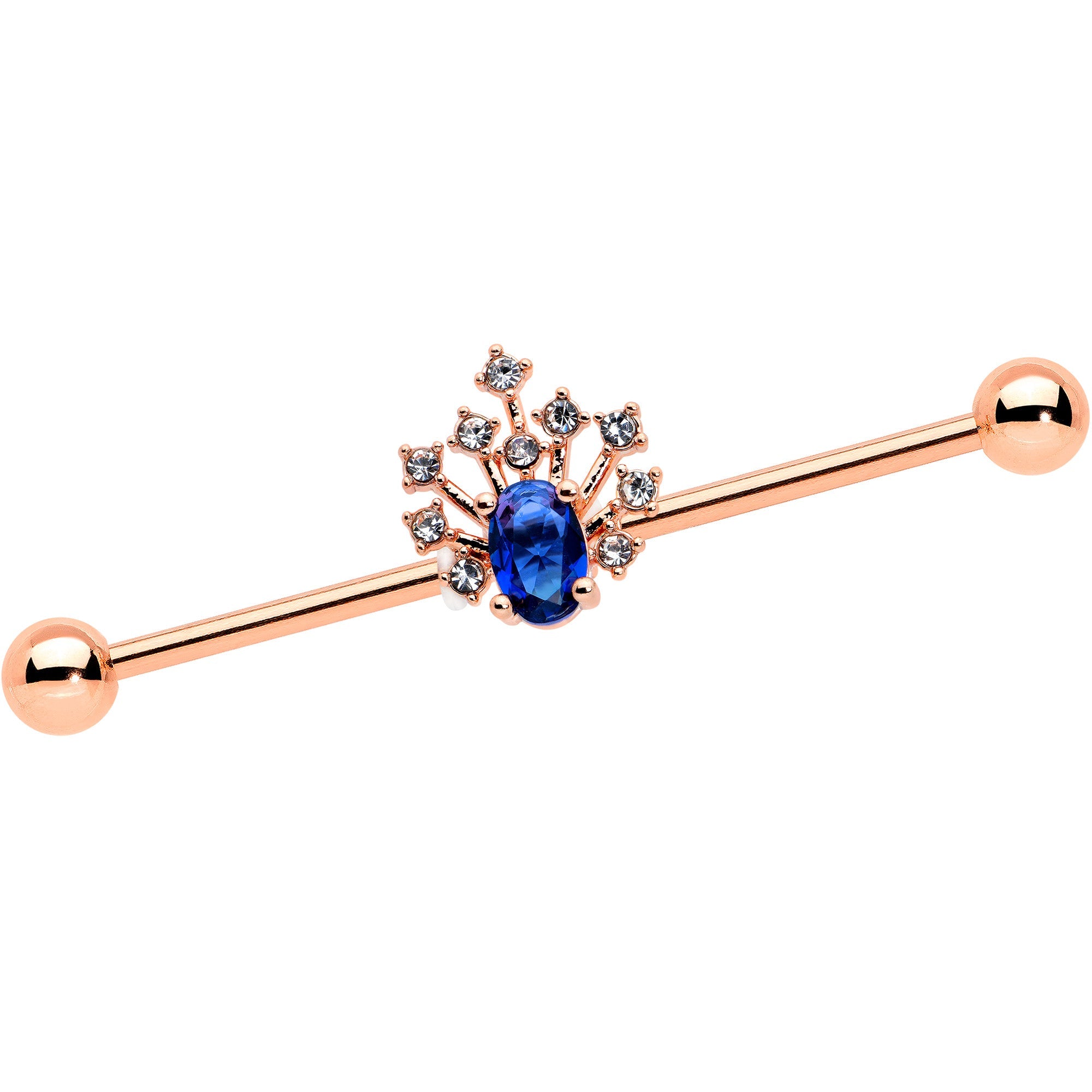 BodyCandy 14G Blue Gem Rose Gold Tone Glamour Flare Industrial Barbell 38mm — main product shot