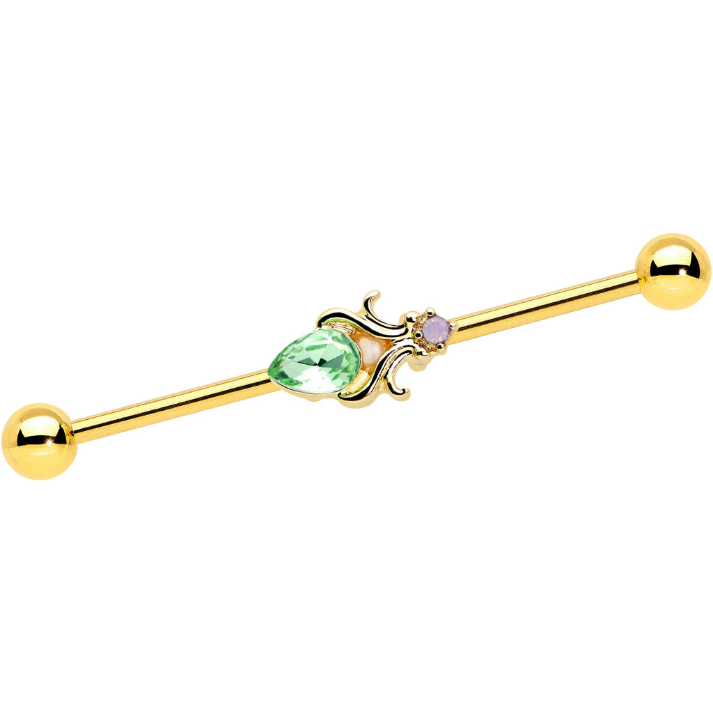 BodyCandy 14G Green Gem Gold Tone Shades of Spring Industrial Barbell 38mm — main product shot