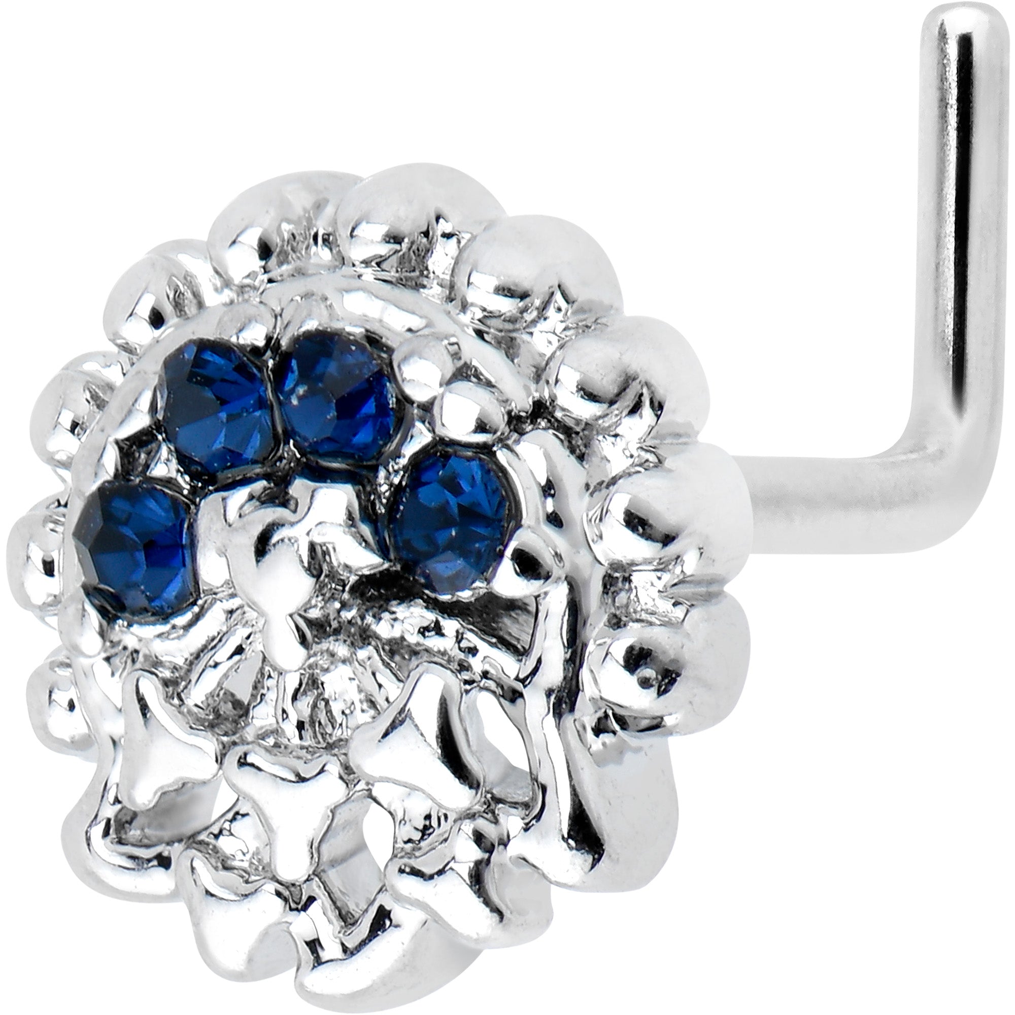 BodyCandy 20G 7mm Blue Clear Gem Abstract Arch L Shape Nose Ring — main product shot