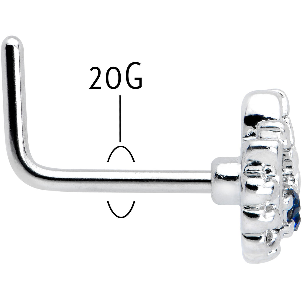 BodyCandy 20G 7mm Blue Clear Gem Abstract Arch L Shape Nose Ring — back view