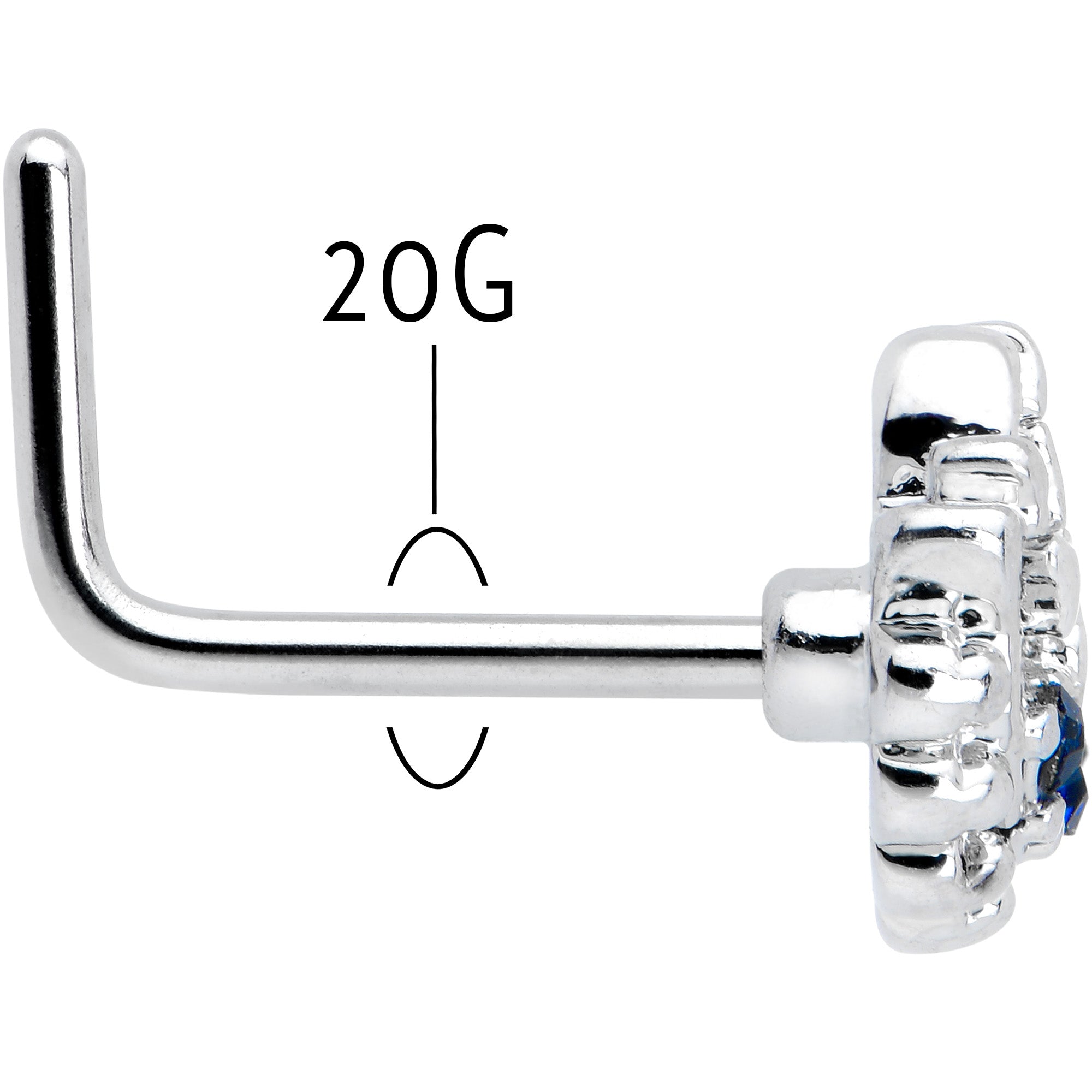 BodyCandy 20G 7mm Blue Clear Gem Abstract Arch L Shape Nose Ring — back view