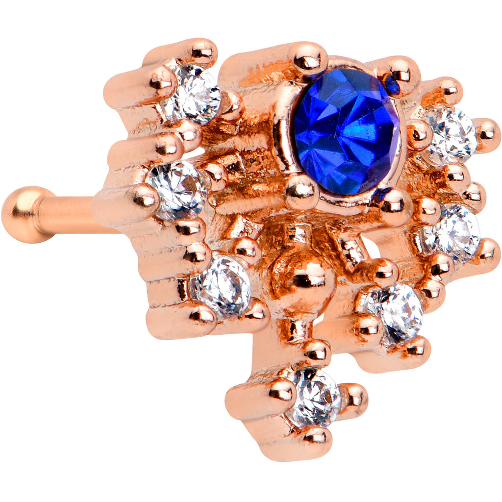 BodyCandy 20G 1/4 Blue Clear Gem Rose Gold Tone Glamour Flare Nose Bone — main product shot