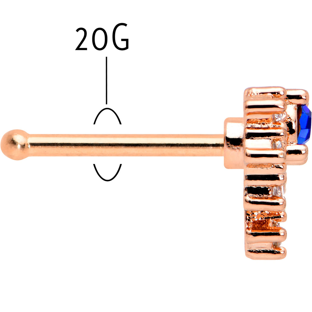 BodyCandy 20G 1/4 Blue Clear Gem Rose Gold Tone Glamour Flare Nose Bone — back view
